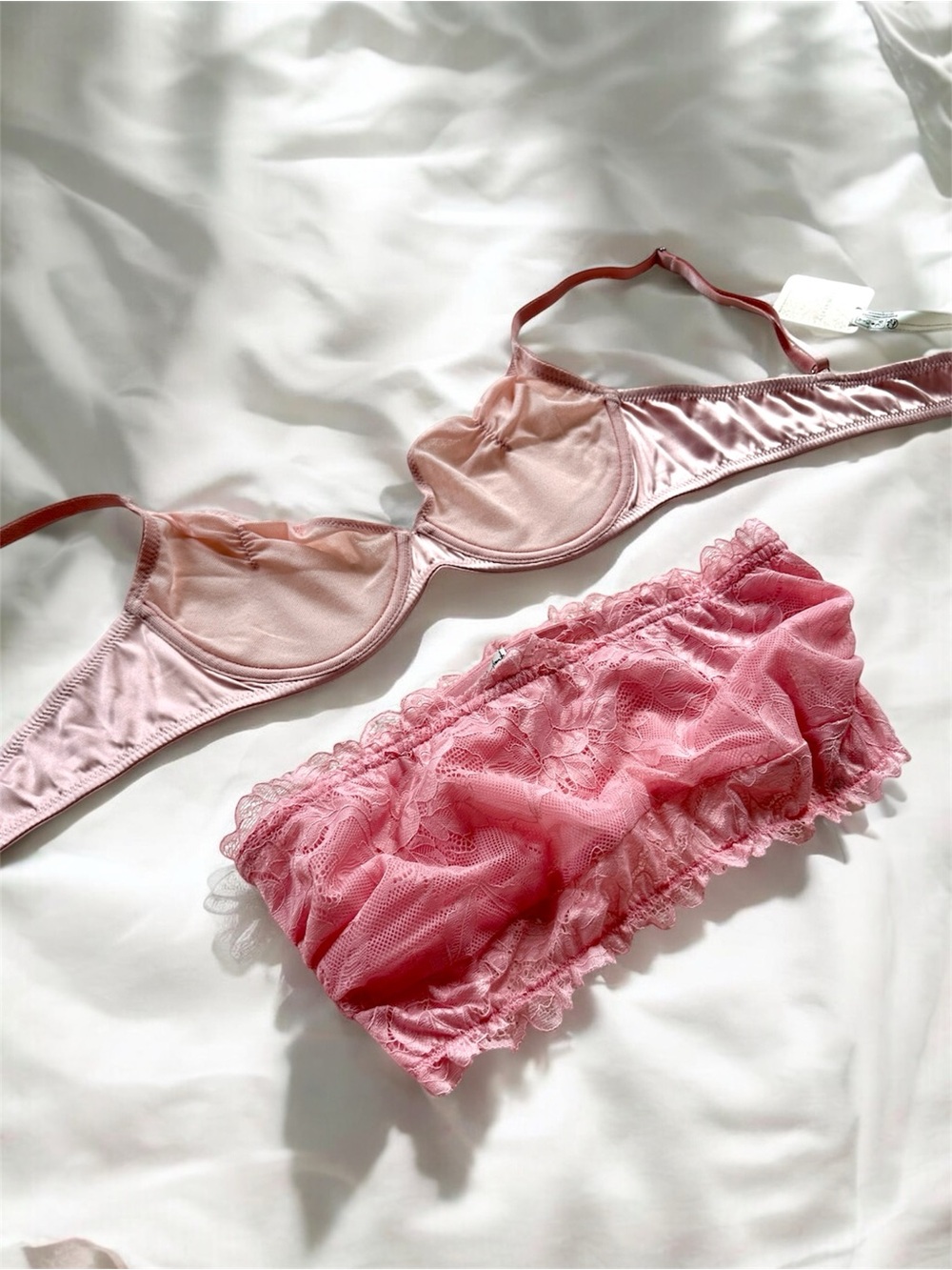 🩰 Intimately Free People Rose Satin Underwire & Lace Bandeau Bra Set - M